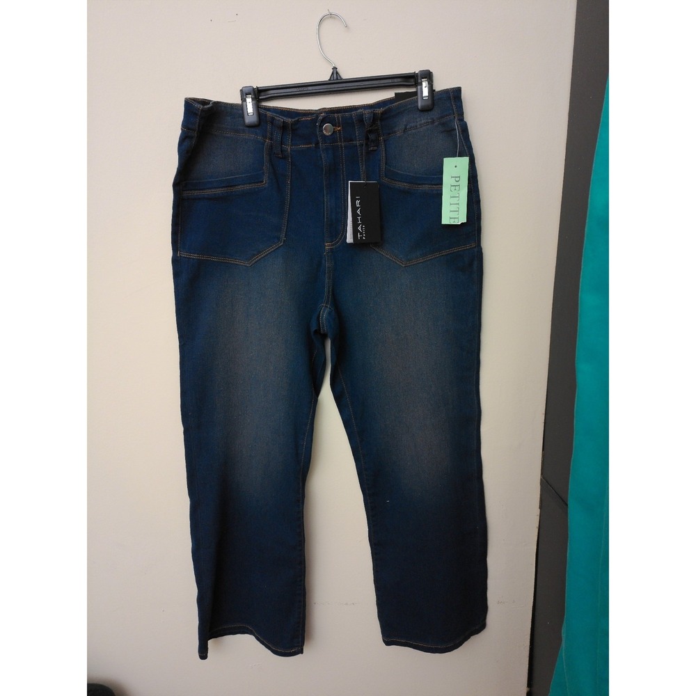 Tahari Bailey Miniboot Jeans Womens 12P Blue Valence Wash High Rise Stretch NEW